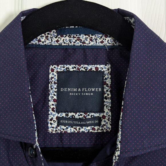 NWT Denim & Flower Printed Poplin Short-Sleeve Button-Down Shirt - Picture 2 of 5